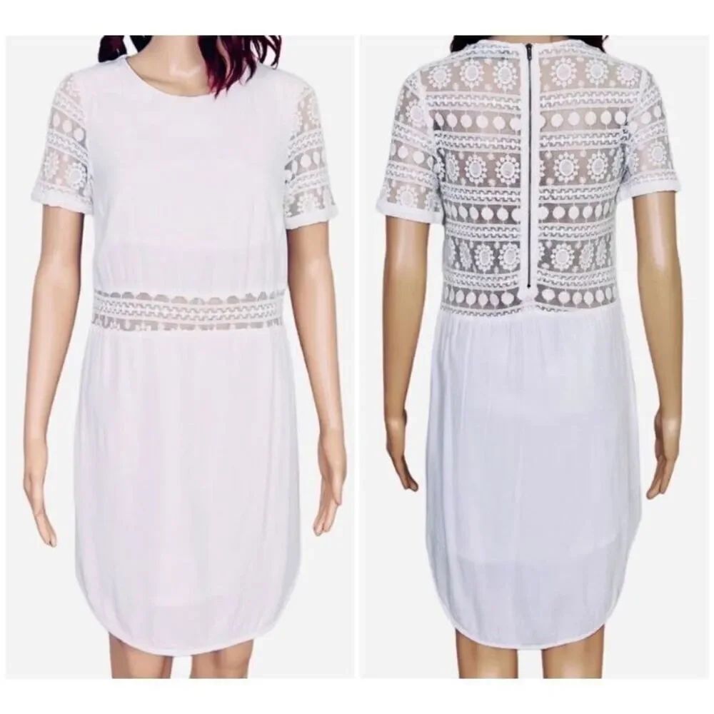 ASTR The Label White Lace Trim Dress • Silk Blend • Size S • Bridal Shower / Gra